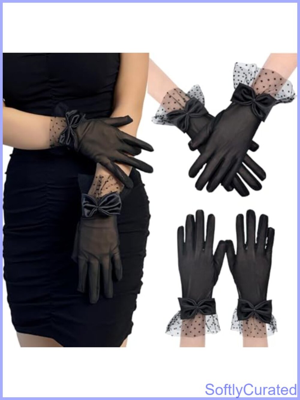 Sheer Lace Gloves with Bow One Size Long Evening Tea Party Gloves